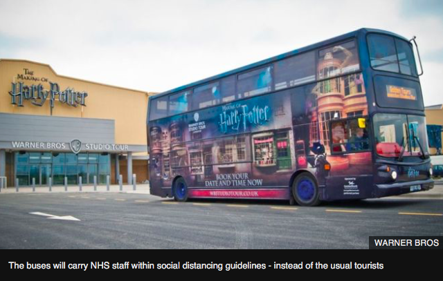 英国ハリポタのバスが病院スタッフを送迎「魔法使いのアイディア！」